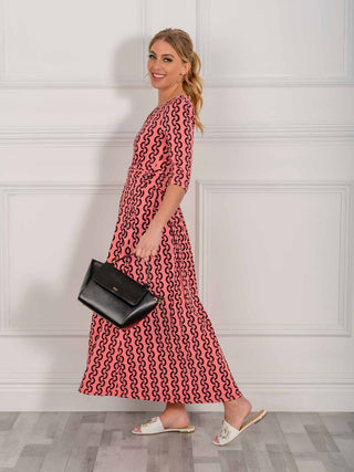 Jolie Moi Cierra 3/4 Sleeve Maxi Dress, Coral Pink