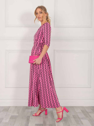 Jolie Moi Cierra 3/4 Sleeve Maxi Dress, Hot Pink