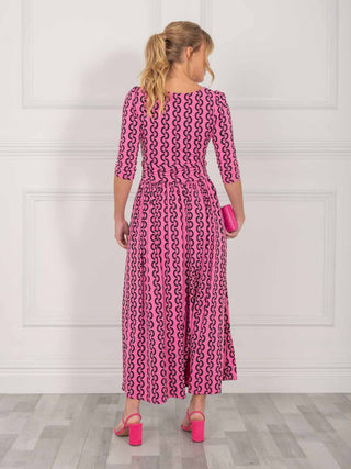 Jolie Moi Cierra 3/4 Sleeve Maxi Dress, Hot Pink