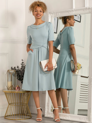 Jolie Moi Fold Over Fit and Flare Midi Dress, Light Green Jolie Moi Retail Jolie Moi Fold Over Fit and Flare Midi Dress, Light Green Jolie Moi Retail