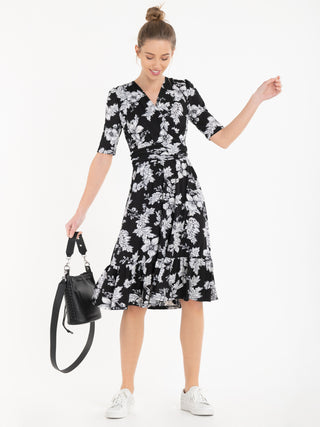 Jolie Moi Darby Abstract Print Wrap Front Midi Dress, Black Floral