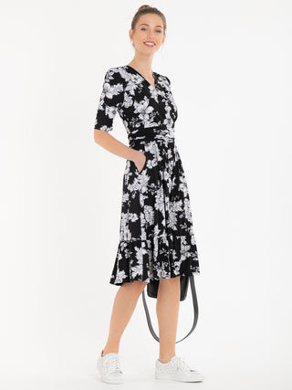 Jolie Moi Darby Abstract Print Wrap Front Midi Dress, Black Floral