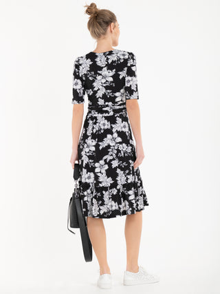 Jolie Moi Darby Abstract Print Wrap Front Midi Dress, Black Floral