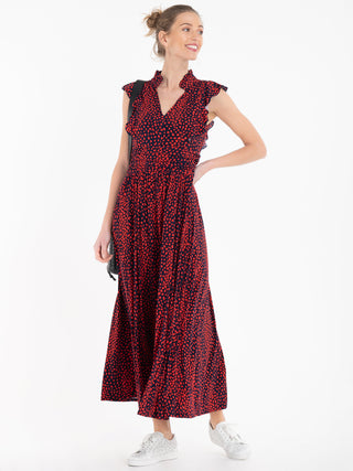 Jolie Moi Frill Detail Maxi Dress, Red/Animal