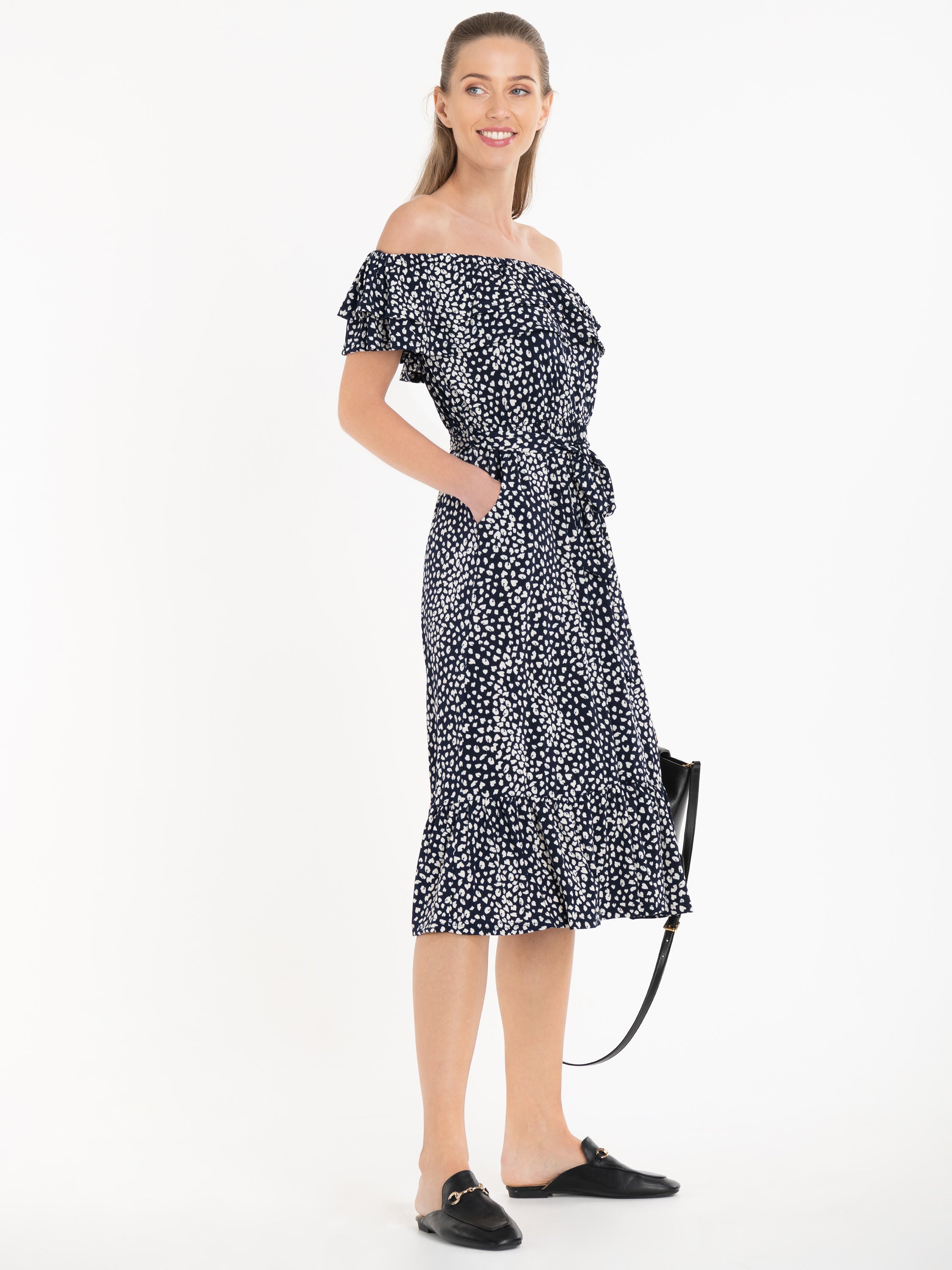 Ruffle midi outlet dress