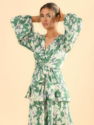 Sample Sale - Wrap Mini Dress, Green Floral