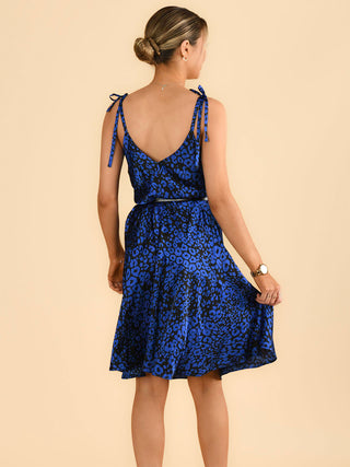Sample Sale - Cowl Neck Midi Dress, Blue Leopard