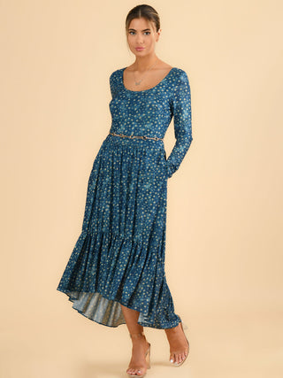 Sample Sale - Long-Sleeved Midi Dress, Blue Pattern