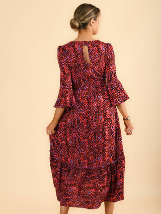 Sample Sale - Wrap Midi Dress, Red Abstract
