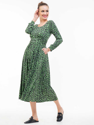 Veeksha Animal Print Dress, Green Animal