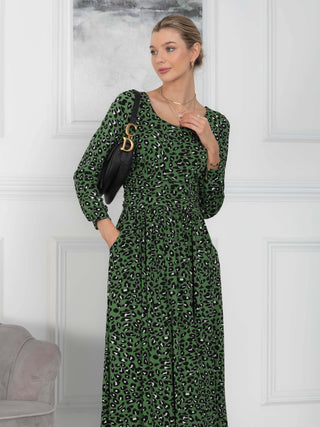 Veeksha Animal Print Dress, Green Animal