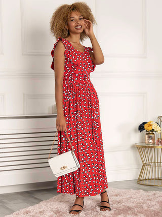 Jolie Moi Adalena Frill Shoulder Maxi Dress, Red Spot