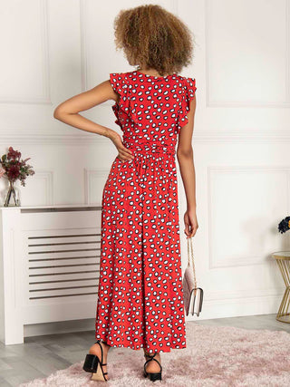 Jolie Moi Adalena Frill Shoulder Maxi Dress, Red Spot