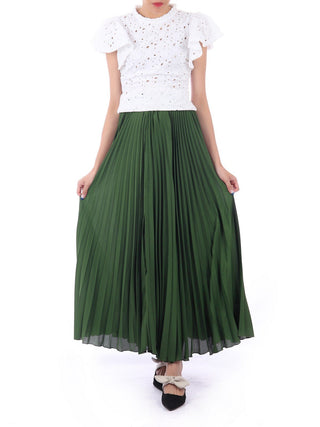 Crepe Pleated Maxi Skirt, Soldier Green