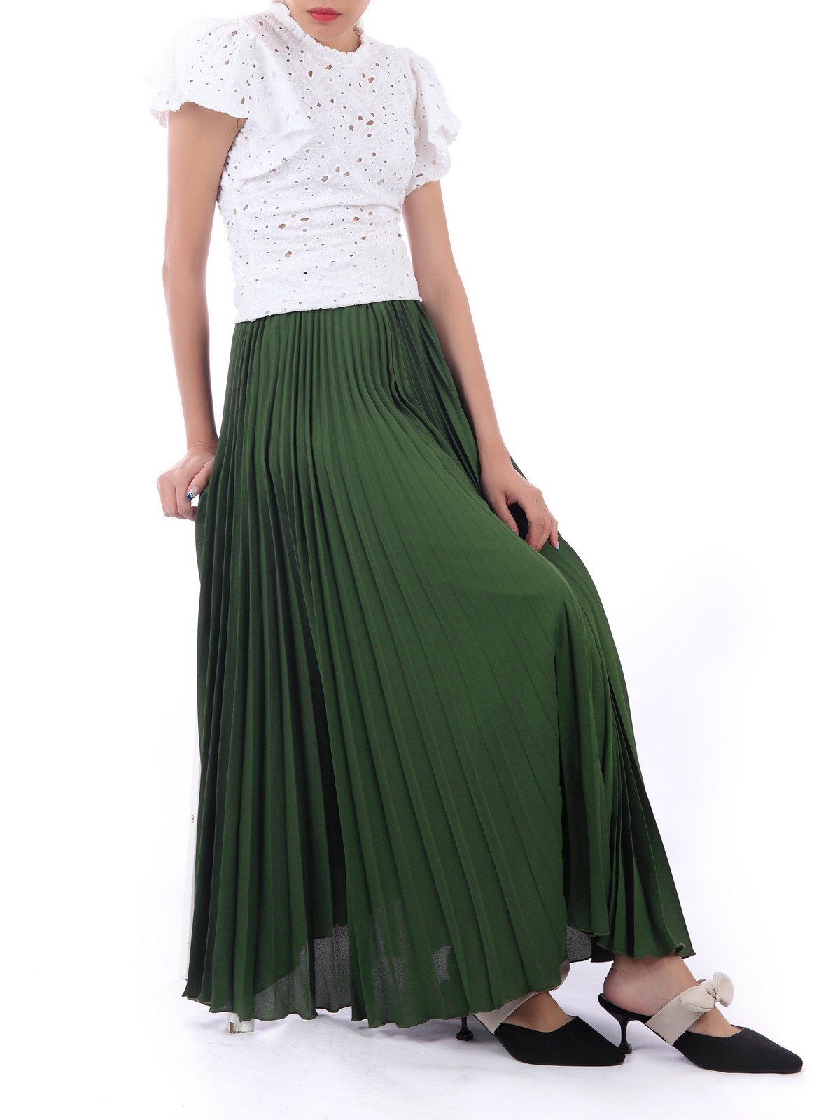 Green crepe maxi outlet skirt