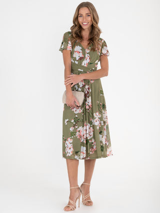 Jolie Moi Shirley Mesh Midi Dress, Green Floral