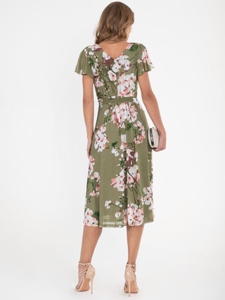 Jolie Moi Shirley Mesh Midi Dress, Green Floral
