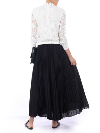 Pleated Crepe Maxi Skirt, Black
