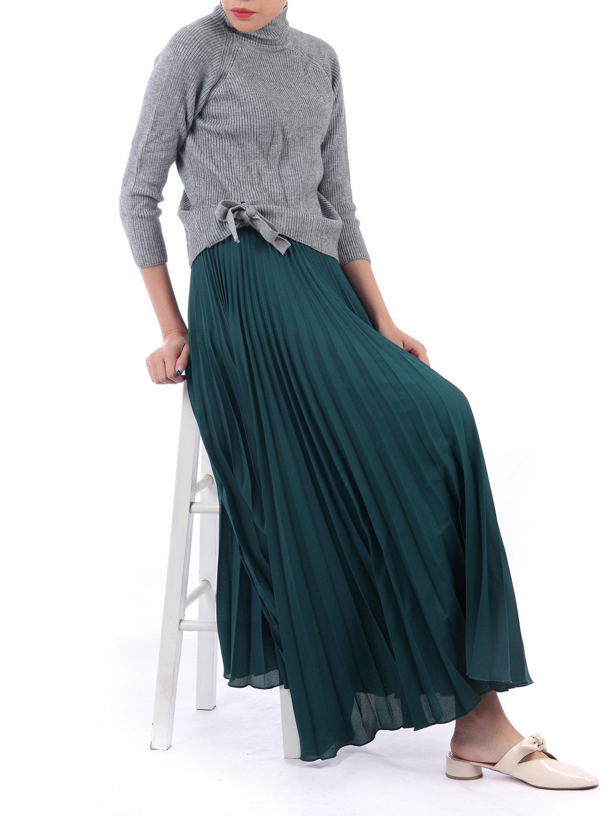 Jolie moi pleated store crepe maxi skirt