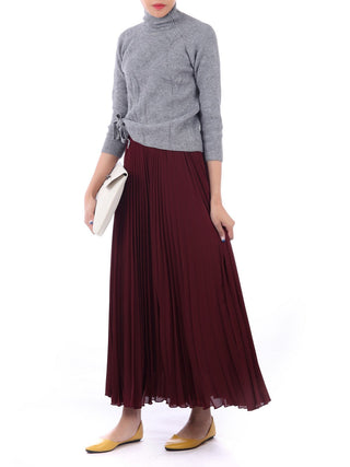 Crepe Pleated Maxi Skirt, Burgundy