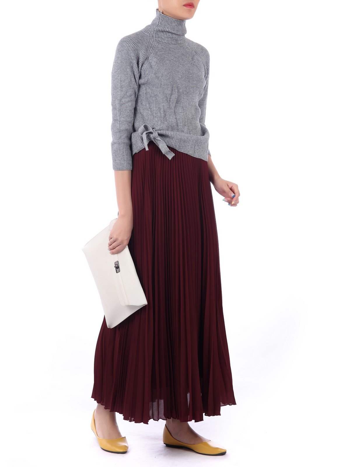 Burgundy pleated outlet maxi skirt