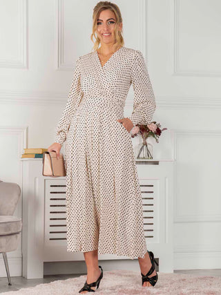 Jolie Moi Allyn Long Sleeved Maxi Dress, Cream Polka Dot Jolie Moi Retail Jolie Moi Allyn Long Sleeved Maxi Dress, Cream Polka Dot Jolie Moi Retail