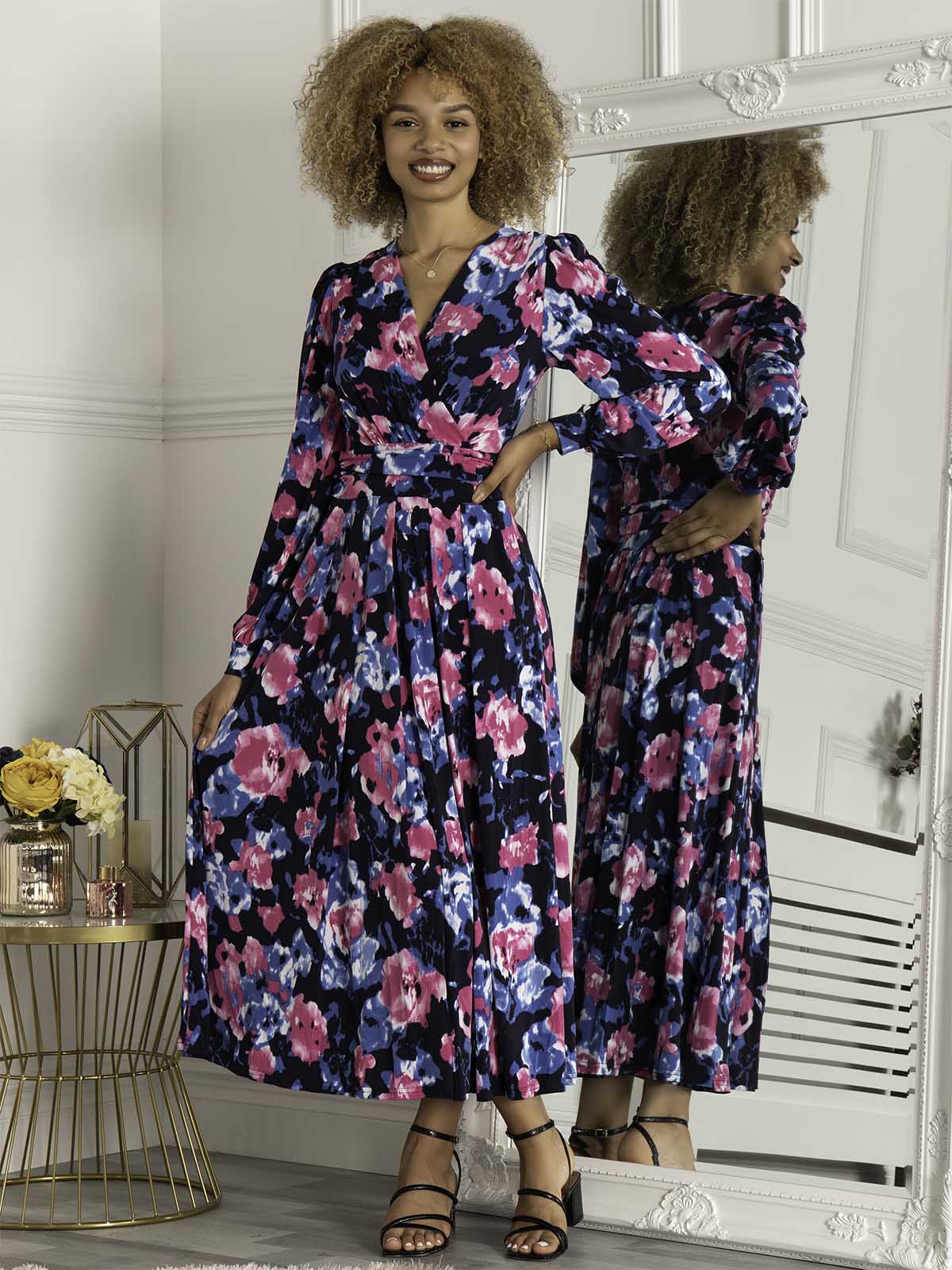 Long navy 2025 floral dress