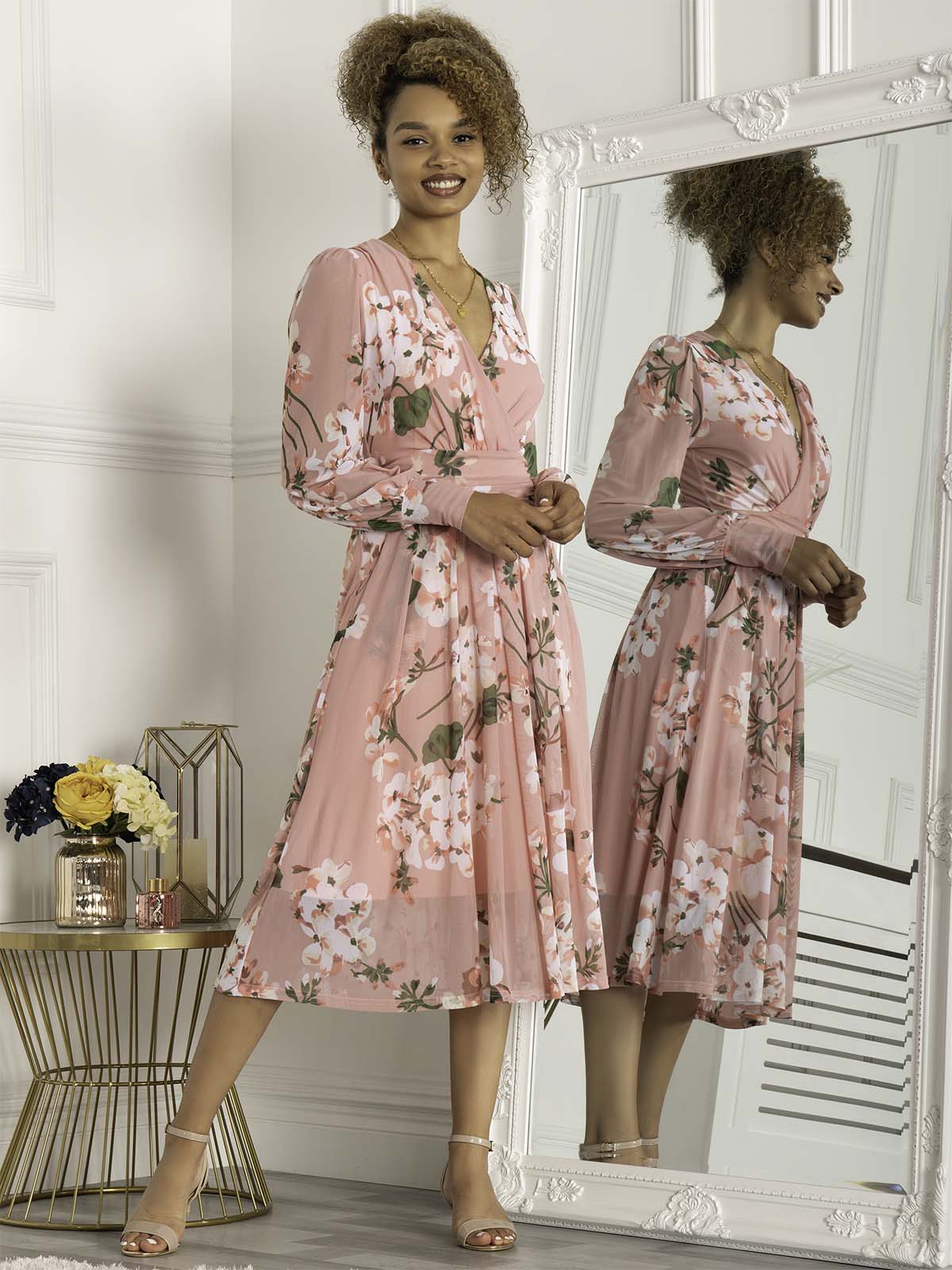 Long pink hotsell dress with sleeves