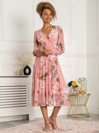 Jolie Moi Jasmine Long Sleeve Mesh Dress, Mauve Pink