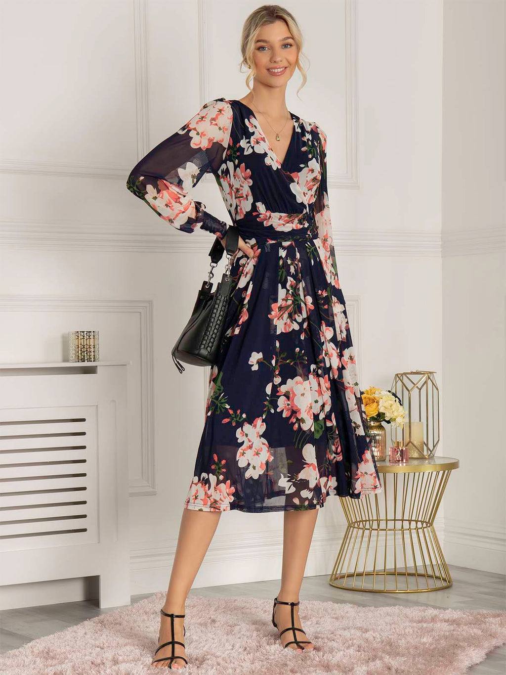 Jasmine Long Sleeve Mesh Dress, Navy Floral – Jolie Moi Retail