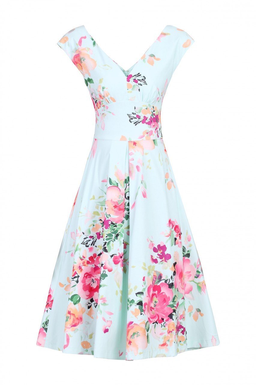 Floral Print Sweetheart Neck Dress, Aqua Floral – Jolie Moi Retail
