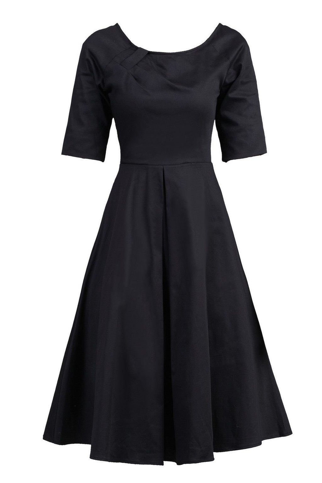Scoop Neck Half Sleeved Retro Swing Dress, Black – Jolie Moi Retail