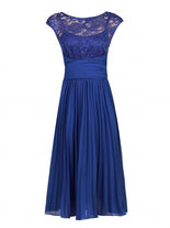 Cindy Lace Bodice Pleated Dress, Royal Blue