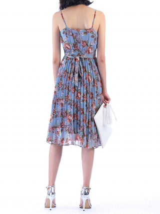 Jolie Moi Strappy Floral Pleated Dress, Aqua Floral