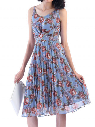 Jolie Moi Strappy Floral Pleated Dress, Aqua Floral