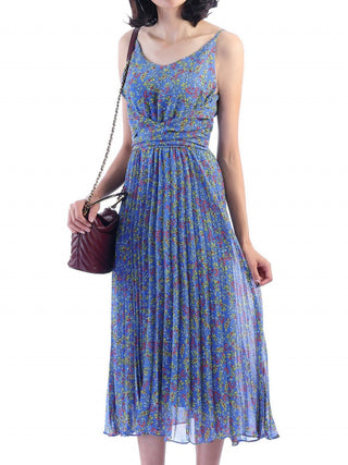 Jolie Moi Strappy Berry Print Pleated Dress, Blue Floral