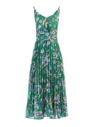 Jolie Moi Strappy Berry Print Pleated Dress, Green Floral