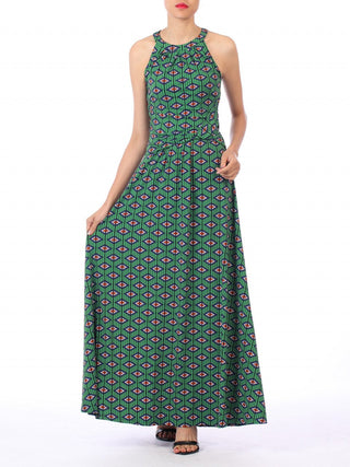 Jolie Moi Geometric Print Halter Neck Maxi Dress, Green Geo