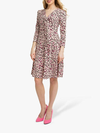 Jolie Moi Tie Front Animal Print Dress, Pink Multi