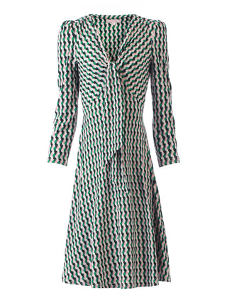 Jolie Moi Tie Front Sleeved Dress, Green/Multi
