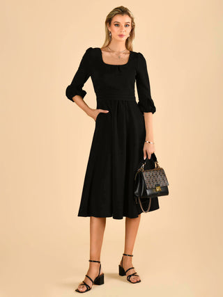 Jolie Moi Bell Sleeve Midi Dress, Black