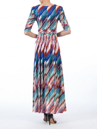 Jolie Moi Half Sleeve Print Maxi Dress, Blue Multi