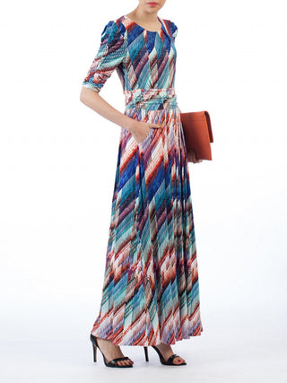 Jolie Moi Half Sleeve Print Maxi Dress, Blue Multi