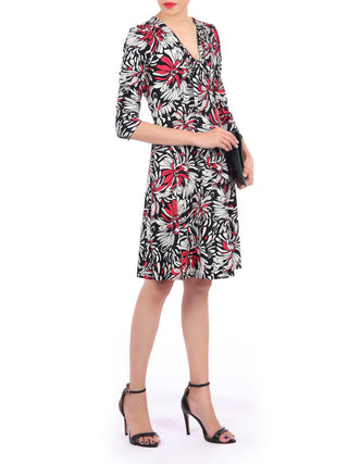 Jolie Moi Print Long Sleeve Tie Front Dress, Black Multi