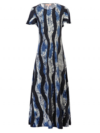 Jolie Moi Printed Cap Sleeve Dress, Navy Multi
