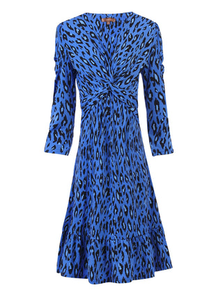 Retro Geometric Flare Hem Dress, Blue Leopard