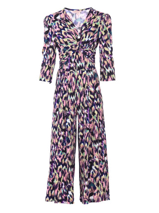 Printed Twist Front Jumpsuit, Abstract Multi