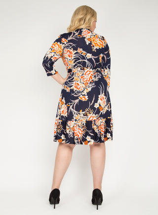 J by Jolie Moi Print Flounce Hem Midi Dress, Orange Multi