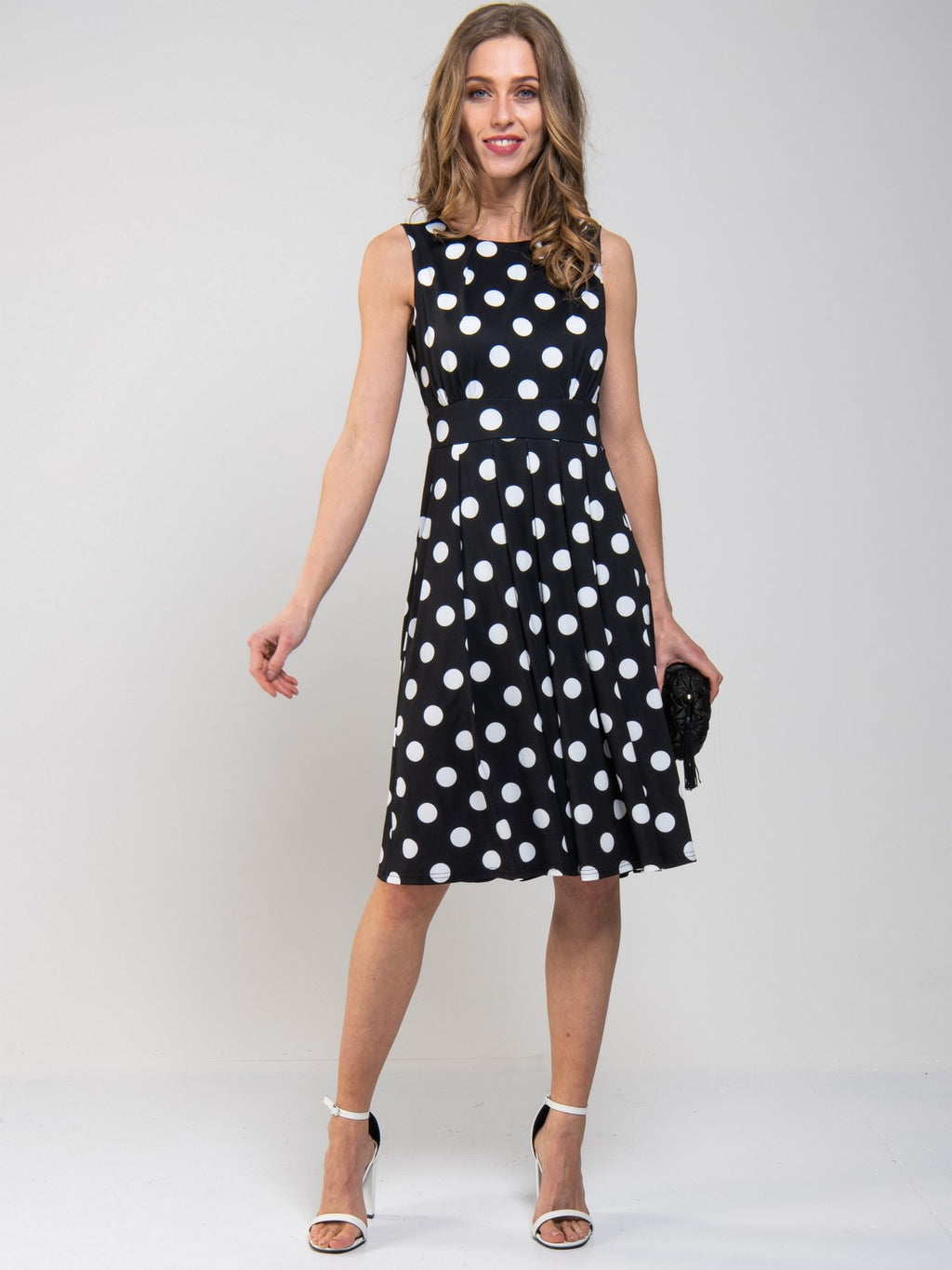 Spotty Printed Round Neck Jersey Dress, Black Spot – Jolie Moi Retail