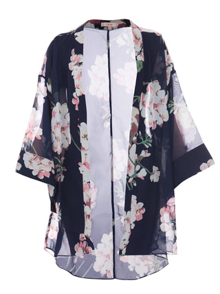 Floral Chiffon Kimono Jacket , Navy Floral